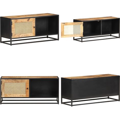 Meuble TV 90x30x40 cm Bois de manguier brut et canne naturelle - Meubles Tv - Meuble Tv - Meuble Tv Design - Meuble Tv Industriel - Meuble Tv Rustique - Home & Living
