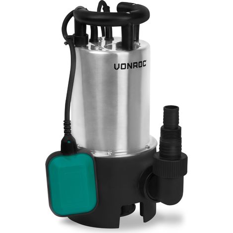 Vonroc – Pompe submersible 1100W inox – Débit 20000 l/h – Eaux usées jusqu'à 25mm – Flotteur automatique – Profondeur max 7m