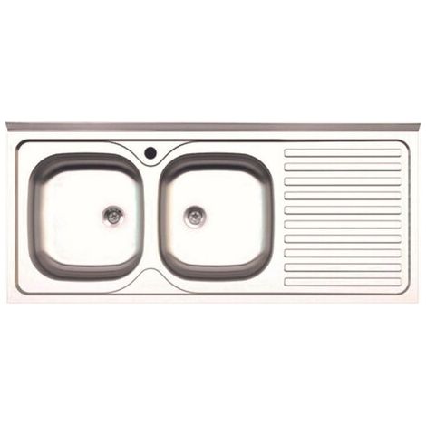 LAVELLO APPOGGIO INOX 2 VASCHE SX + GOCCIOLATOIO DX 120 CM