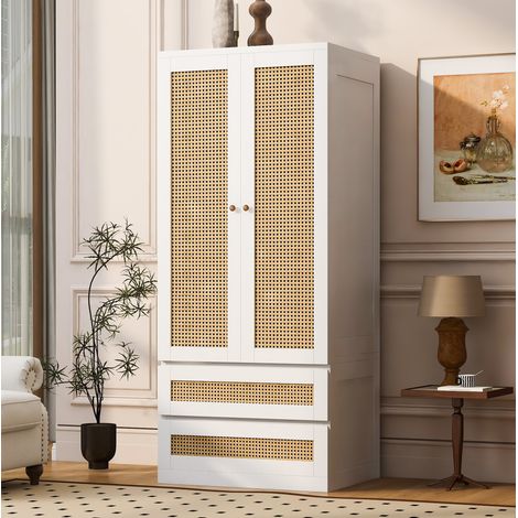 Armoire 70 x 55 x 170 cm double porte, 2 tiroirs, blanc OKMYHOME (1/5)