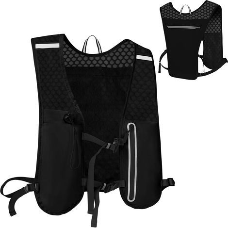Veste de course, sac à dos d'hydratation léger, sac à dos de course respirant et réfléchissant pour hommes et , sports de plein air, marathon, trail, cyclisme, randonnée (noir) (1/5)