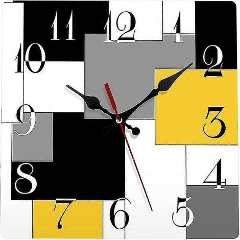 Horloge murale silencieuse sans tic-tac, style géométrique abstrait minimaliste, carrée, rustique, De-- (1/5)