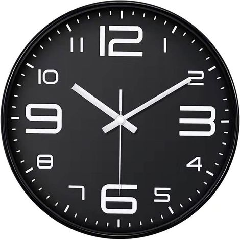 Reloj de pared Caja negra Fondo negro Números blancos 30 cm (12 pulgadas) Silencioso