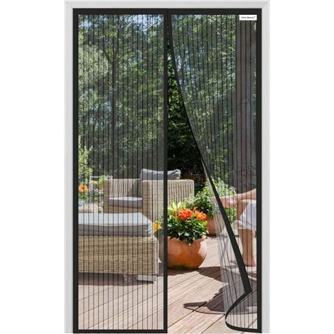 Rideau moustiquaire, moustiquaire magnétique pour porte, rideau de porte anti-moustique, pour couloir, porte, terrasse, facile à installer, joint d'étanchéité, noir 100210cm une pièce (1/5)
