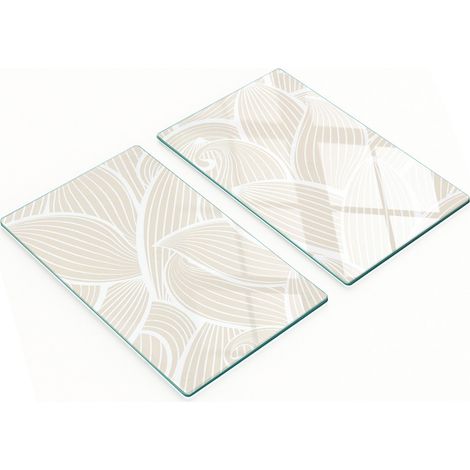 Juego de dos tablas de cocina decorativas de cristal con estampado de hojas, 2x30x52 cm. (1/5)