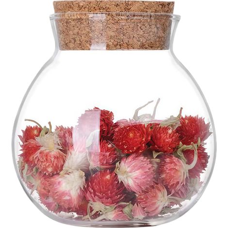 Bocal de rangement en verre transparent avec bouchon en liège pour fleurs, thé, fruits secs, noix, café, grains de café, sucre, biscuits, bonbons, 500 ml (1/5)