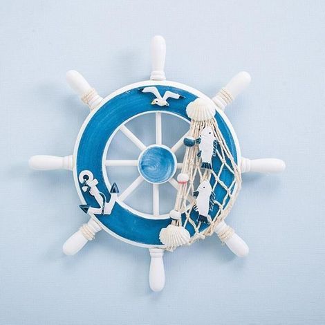 Carillon à vent,Nautique plage en bois bateau roue Décor côtier bateau volant tentures murales ornements bateau ancre - Type E (1/4)