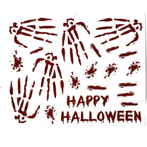 Ensemble de 4 autocollants décoratifs Halloween main ensanglantée, paume sanglante, vitre, autocollant électrostatique PVC, mise en scène (1/4)