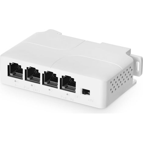 Commutateur de passage PoE, 1 entrée PoE vers 3 sorties PoE, IEEE802.3af/at alimenté par PoE, Ethernet 100Mbps, montage sur rail din et montage mural (1/5)
