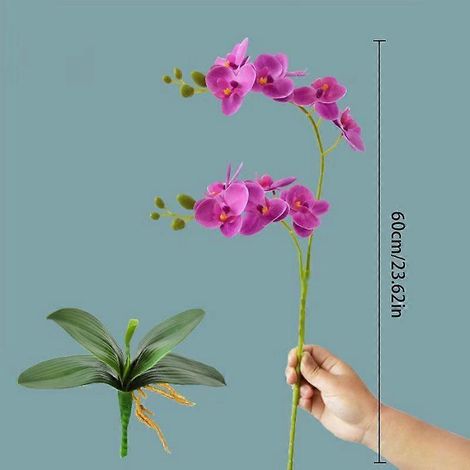 Lot de 2 orchidées artificielles Phalaenopsis papillon, au toucher agréable, avec feuilles réalistes.violet (1/5)