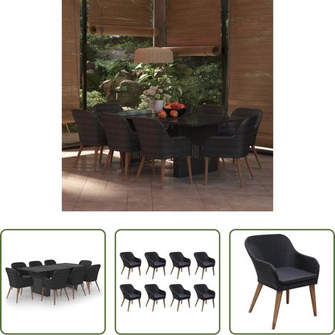Salle à manger extérieur -  Ensemble à manger de jardin 9 pcs Résine tressée Noir (1/5)