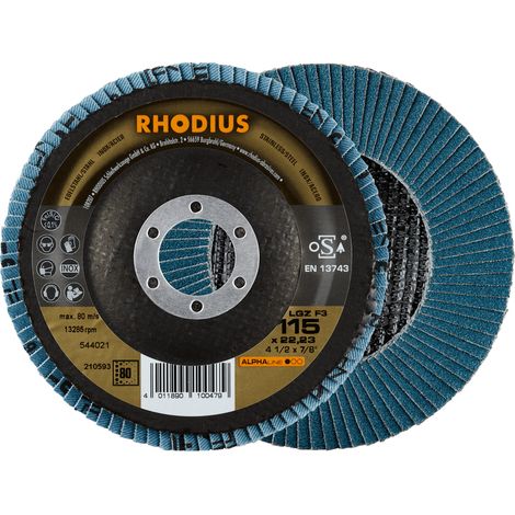 RHODIUS LGZ F3, 10 Stück, 115 mm, Korn 80, Fächerschleifscheibe (1/3)