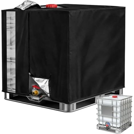 Bâche pour cuve IBC 1000 L, protection anti-UV contre la pluie, bâche imperméable avec fermeture éclair et cordon de serrage, 120 x 100 x 116 cm, noire (1/5)