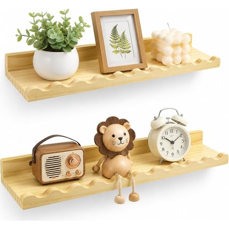 2 Pièces Étagère Murale Bois, 40.5cm Rustique Étagère Murale Flottante en Bois, Décoration Murale Tablettes Flottantes, avec Vis et Cheville, pour Chambre, Cuisine, Salon, Salle de Bain (1/5)