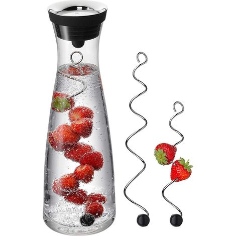 Set de carafes à eau Basic 3 pièces, carafe 1 l avec 2 brochettes de fruits de différentes tailles, carafe en verre avec couvercle, couvercle en silicone, fermeture CloseUp (1/5)