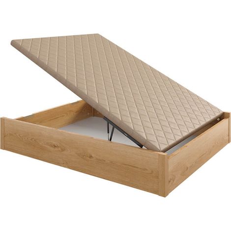 Lit coffre en bois avec poignée intégrée, hauteur 34 cm 140x190 cm - Bruma (1/2)