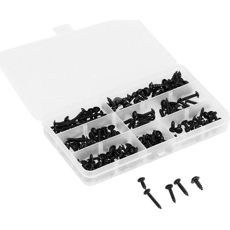 Assortiment de 210 vis autotaraudeuses noires en croix pour meubles, bois et équipements électriques (1/5)