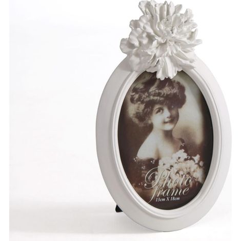 Porta foto ovale bianco con fiore, 17x26,5 cm (kit da 3)
