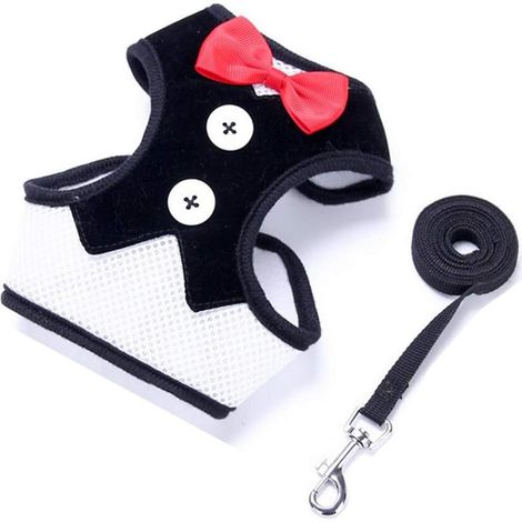 Ensembles de sangles et de laisses réglables gilet noeud papillon sangles de gilet respirantes pour petits chiens chats chiot (1/5)