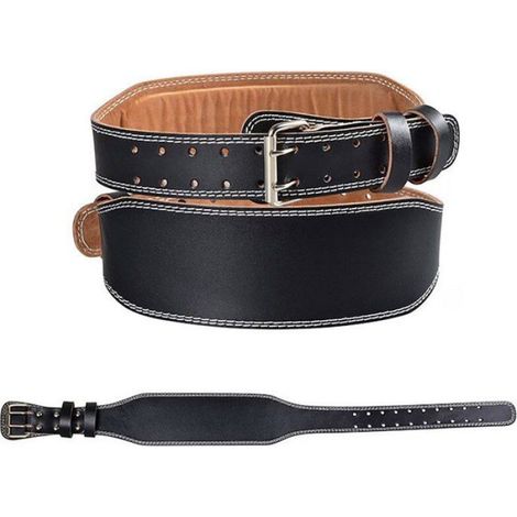 Ceinture haltérophilie - réglable, cuir véritable, L 115cm - noir Étiquette (1/5)
