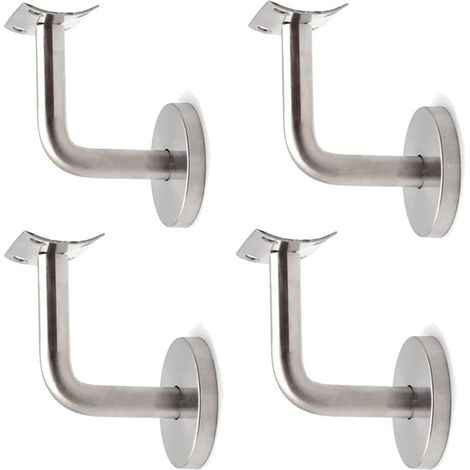 Lot 4 supports de main courante en acier inoxydable – fixation murale pour rampe bois avec rosace de couverture (1/4)