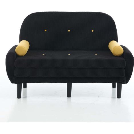 Schwarzer Cord-Loveseat-Sofa für das Wohnzimmer, als Daybed und Relaxsessel mit Stauraum.
