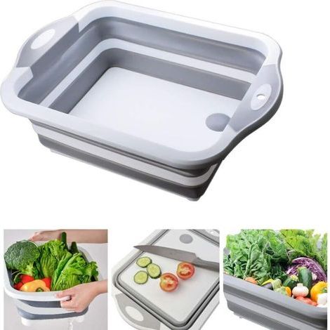 DBBEGK Planche à Découper Pliable 3 en 1 Panier à Multifonction Panier de Drainage pour Les Cuisines,Les Voyages,Le Camping(Gris)-Fei Yu (1/2)