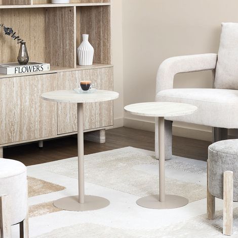 Table Gigogne - Home Deco Factory - Terra Nova - Rond - Blanc Et Beige