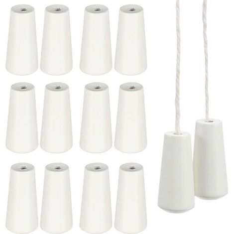 Lot de 12 tirettes de cordon en bois blanc pour stores vénitiens, avec pompons et embouts. (1/3)