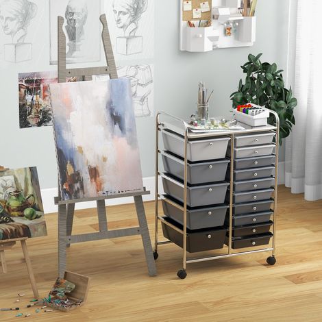 Chariot avec Tiroirs 15 Tiroirs Plastique 63 x 37 x 87 cm Gris Noir 2 Freins CWXT5703 DESIGN IN (1/2)