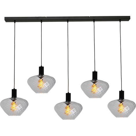 Lampe suspendue 5 lumières - noire - Porto avec verres transparents Blossom - 2711-05-05-130-5-7 (1/3)