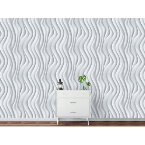 Wallarena Vliestapete Abstrakte Wellen Weiß Grau 3D-Optik für Wohnzimmer und Schlafzimmer, 10 m x 50 cm – inkl. Kleister & Anleitung (1/5)