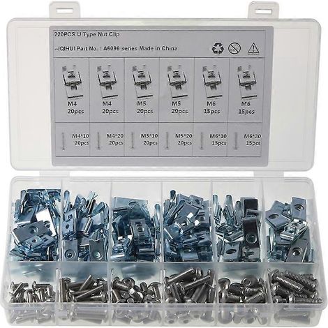 Lot de 220 écrous à clips rapides M4 M5 M6 en acier zingué, kit de fixation pour carrosserie auto, pièces de capot et boulons de montage assortis. (1/4)