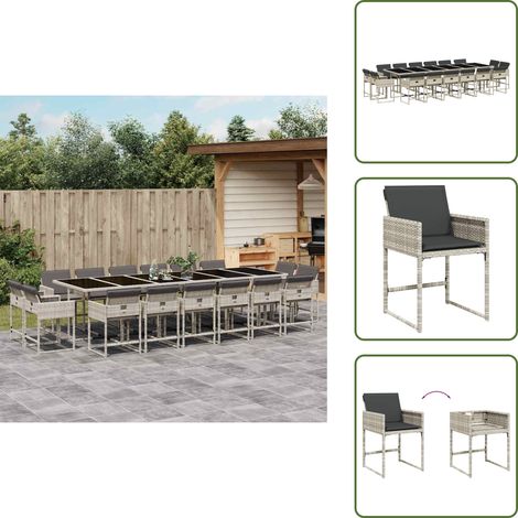 Mesa de jardín - vidaXL Set comedor jardín y cojines 17 pzas ratán sintético gris claro - Ratán sintético