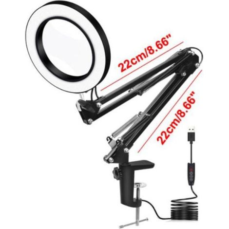 Lampe loupe bureau - - 72 LED - 5X Loupe - Modes 3 couleurs - Dimmable - Pince métal - Rotation 360° (1/4)
