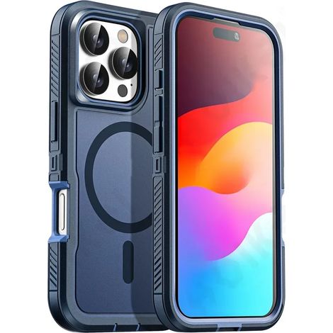 (Bleu, iPhone 14 Pro Max) Étui de téléphone, compatible avec la recharge sans fil MagSafe, robuste et durable, résistant aux chocs et aux chutes.