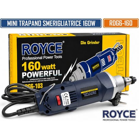 ROYCE RDG6-160 MINI TRAPANO ELETTRICO 160W MULTIFUNZIONE CON VELOCITÀ REGOLABILE 8000-30000 RPM E MANDRINO Ø0.8-6 MM PER INCISIONE, SMERIGLIATURA, LUCIDATURA E RIFINITURA (1/5)