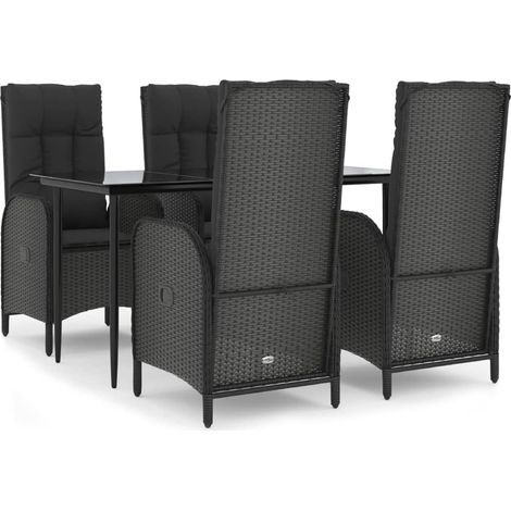 Ensemble à manger de jardin coussins 5pcs Noir Résine tressée (1/5)