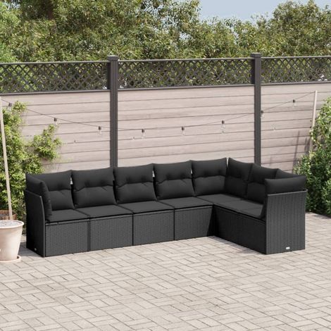 vidaXL Salon de jardin 7 pcs avec coussins noir résine tressée (1/3)