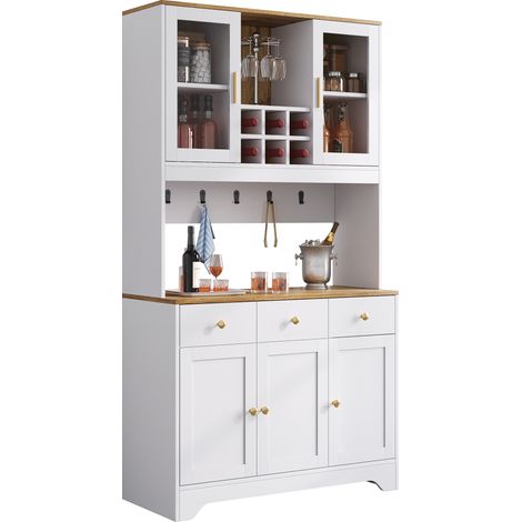 Buffet, en bois, blanc, 94,5 x 30 x 175,5 cm, pour salon et salle à manger, pour le salon et la salle à manger, format pratique