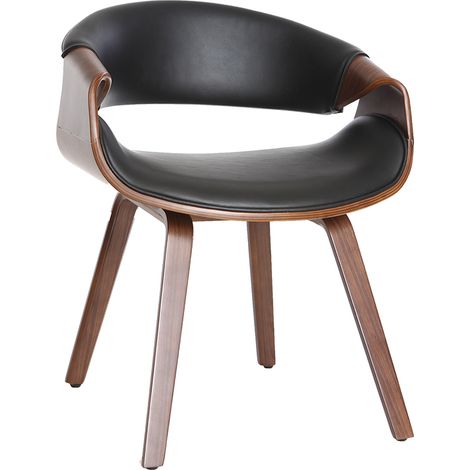 Miliboo – Fauteuil scandinave noir et bois noyer – Chaise avec accoudoirs rembourrés – Design vintage 70's – Dimensions L61 x P52 x H75 cm (1/4)