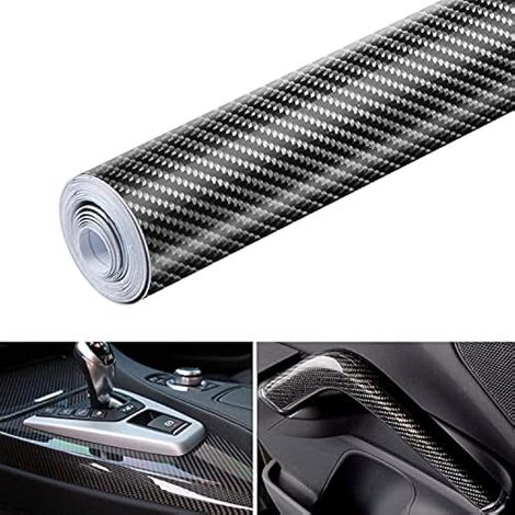 30CM x 300CM Film Vinyle Fibre de Carbone, 6D Haute Brillance Autocollant Vinyle Anti-Bulle Imperméable avec Texture 3D pour Décoration Auto, Moto, Bureau, Boîte à Outils (1/3)