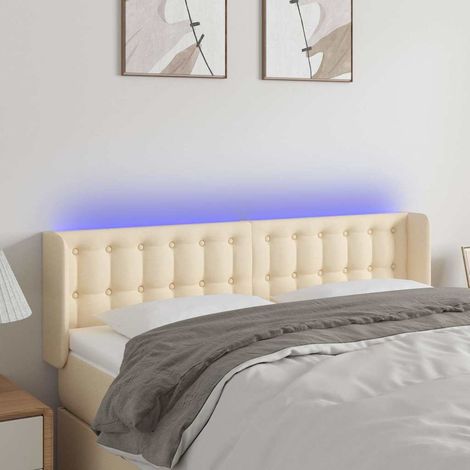 Tête de lit LED avec éclairage coloré crème 147 x 16 x 78/88 cm en tissu - PANGIVO (1/5)