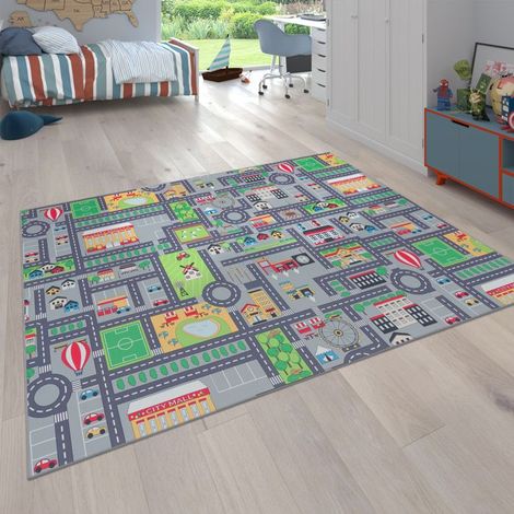 Paco Home Tapis De Jeu Tapis Pour Enfants Chambre D'Enfant Motifs Rues Avec Voiture, Gris Gris 80x150 cm (1/4)