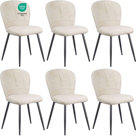 WAFTING Lot de 6 Chaises de Salle à Manger, Design Coquille en Chenille Doux, Pieds Métal,Beige (1/5)