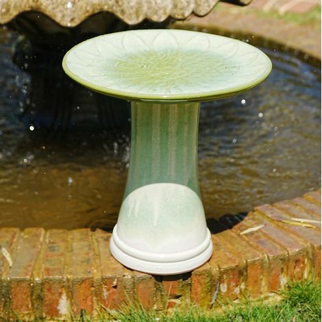 Bagnatoio per uccelli in ceramica, Ø43 cm, altezza 45 cm, smaltatura verde chiaro lucida HAVRYA (1/5)