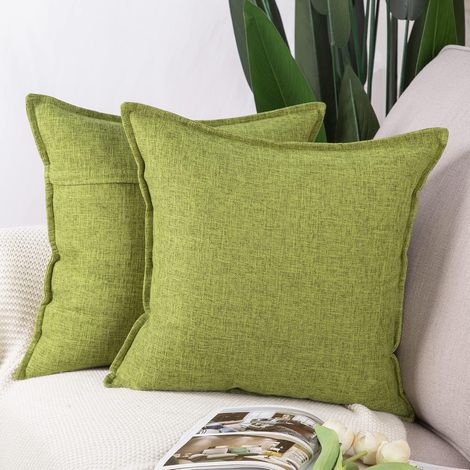 Lot de 2 Housses de Coussin Faux Lin Décoratif Coussin Couvre Style De Luxe pour canapé Chambre Vert Clair 40 x 40 cm (1/5)