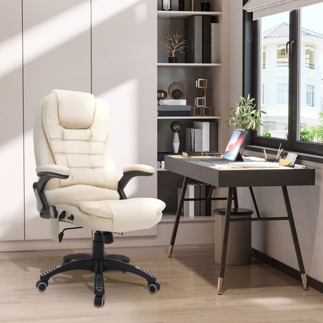 Chaise de bureau de direction en bonded leather beige avec massage 6 points, chaleur, pivotante 360°, hauteur 44-54 cm (1/5)