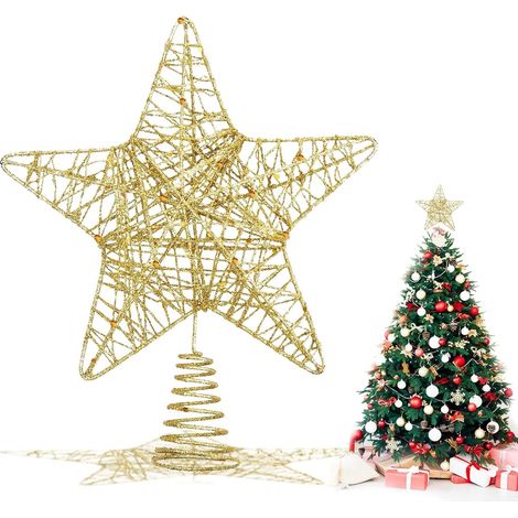 Puntale per albero di Natale in metallo glitterato da 25 cm per decorazioni per la casa (1/5)