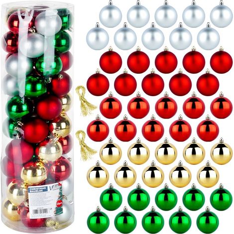 Palline di natale infrangibili argento rosso oro verde 6 cm 50 pezzi